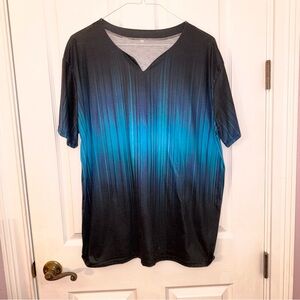 Gradient Blue and Black Men's Vneck Short Sleev Shirt 2XL